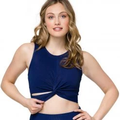 Onzie Front Twist Yoga Crop Top Marine Rib CLOTHING 11 Onzie Front Twist Yoga Crop Top Marine Rib CLOTHING