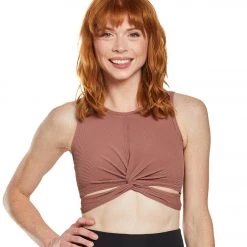 Onzie Front Twist Yoga Crop Top Toast Rib