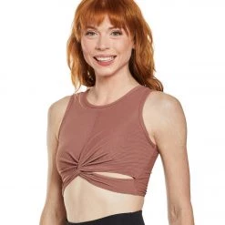 Onzie Front Twist Yoga Crop Top Toast Rib