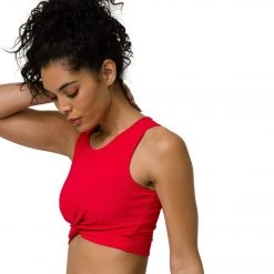Onzie Front Twist Yoga Crop Top Red Rib