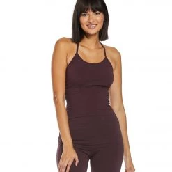 Hard Tail Back Laced Halter Support Tank Top Red Plum CLOTHING
