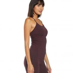 Hard Tail Back Laced Halter Support Tank Top Red Plum CLOTHING