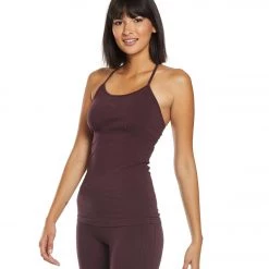 Hard Tail Back Laced Halter Support Tank Top Red Plum CLOTHING