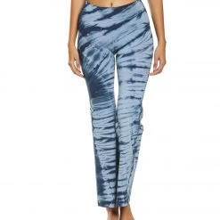 CLOTHING Hard Tail High Waisted Wide Flare Yoga Pants Navy/Slate Blue Diagonal Lizard