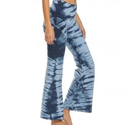 CLOTHING Hard Tail High Waisted Wide Flare Yoga Pants Navy/Slate Blue Diagonal Lizard