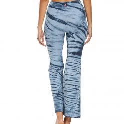 CLOTHING Hard Tail High Waisted Wide Flare Yoga Pants Navy/Slate Blue Diagonal Lizard