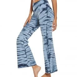 CLOTHING Hard Tail High Waisted Wide Flare Yoga Pants Navy/Slate Blue Diagonal Lizard