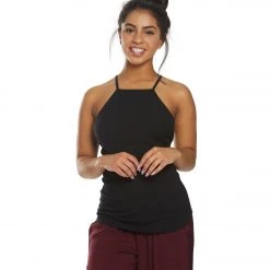 Hard Tail Mitered Low V-Back Yoga Support Tank Black