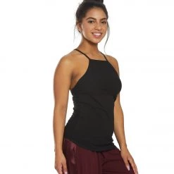 Hard Tail Mitered Low V-Back Yoga Support Tank Black
