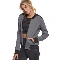 CLOTHING Beyond Yoga Ticking Time Bomber Jacket Gray & Stormy Heather