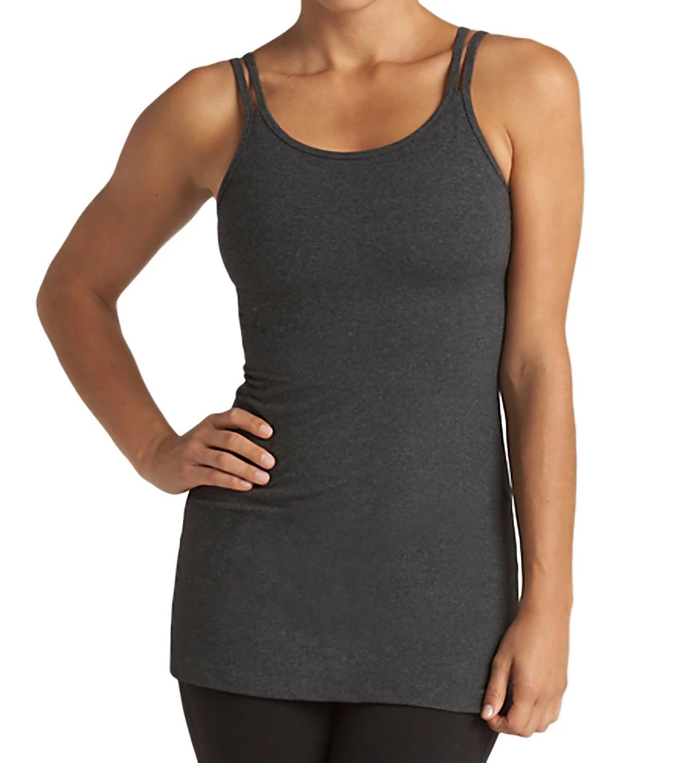 Beyond Yoga Women's Heather Gray Long Double Strap Cami CLOTHING 3 Beyond Yoga Women's Heather Gray Long Double Strap Cami CLOTHING