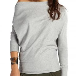 Beyond Yoga Women's Off Shoulder Pullover Long Sleeve Top Heather Grey
