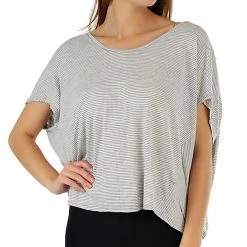 Beyond Yoga Women's Open Back Short Sleeve Top White Stripe