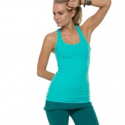 Beyond Yoga Long Racerback Cami Electric Teal CLOTHING
