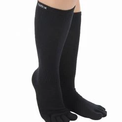 Toesox Knee High Scrunch Full-Toe Yoga Grip Socks Black