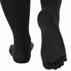 Toesox Knee High Scrunch Full-Toe Yoga Grip Socks Black