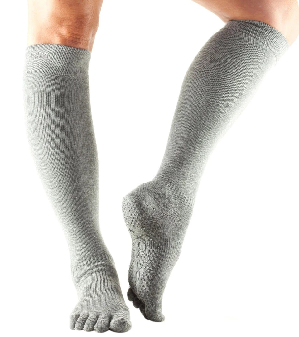 Toesox Knee High Scrunch Full-Toe Yoga Grip Socks Heather Grey CLOTHING 3 Toesox Knee High Scrunch Full-Toe Yoga Grip Socks Heather Grey CLOTHING