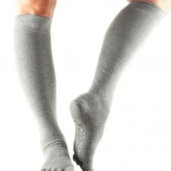Toesox Knee High Scrunch Full-Toe Yoga Grip Socks Heather Grey CLOTHING 7 Toesox Knee High Scrunch Full-Toe Yoga Grip Socks Heather Grey CLOTHING