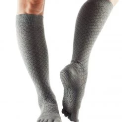 Toesox Knee High Scrunch Full-Toe Yoga Grip Socks Fishnet Storm 7 Toesox Knee High Scrunch Full-Toe Yoga Grip Socks Fishnet Storm