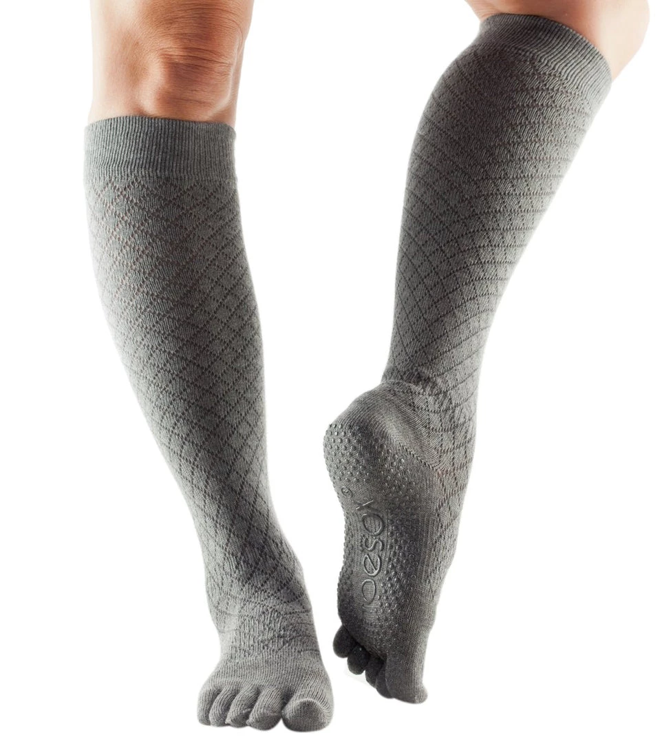 Toesox Knee High Scrunch Full-Toe Yoga Grip Socks Fishnet Storm 5 Toesox Knee High Scrunch Full-Toe Yoga Grip Socks Fishnet Storm