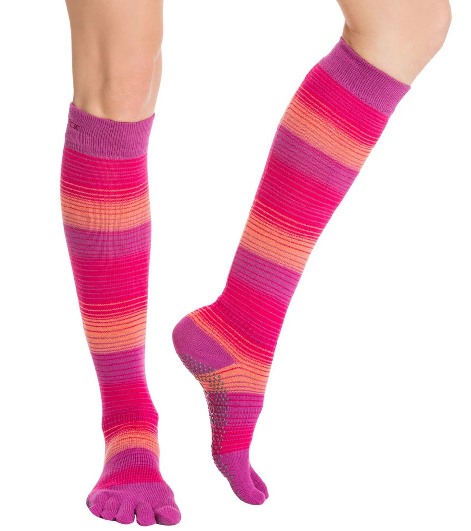 Toesox Knee High Scrunch Full-Toe Yoga Grip Socks Razzle Dazzle 3 Toesox Knee High Scrunch Full-Toe Yoga Grip Socks Razzle Dazzle
