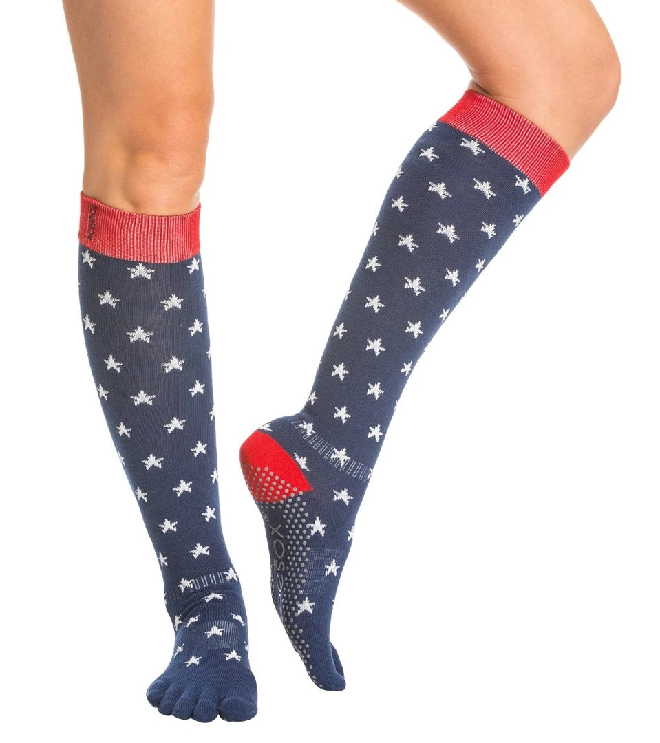 Toesox Knee High Scrunch Full-Toe Yoga Grip Socks Starboard 5 Toesox Knee High Scrunch Full-Toe Yoga Grip Socks Starboard