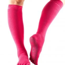 CLOTHING Toesox Knee High Scrunch Full-Toe Yoga Grip Socks Fuchsia