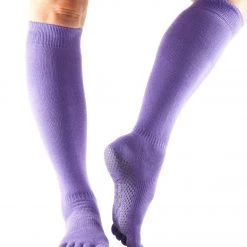 Toesox Knee High Scrunch Full-Toe Yoga Grip Socks Light Purple