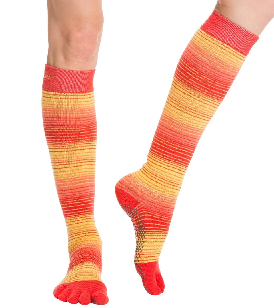 Toesox Knee High Scrunch Full-Toe Yoga Grip Socks Sunrise 5 Toesox Knee High Scrunch Full-Toe Yoga Grip Socks Sunrise