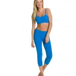 Beyond Yoga Back Gathered Yoga Capris Deep Sea Blue CLOTHING