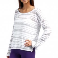 CLOTHING Beyond Yoga Slouchy Pullover White/Light Heather Gray Stripe