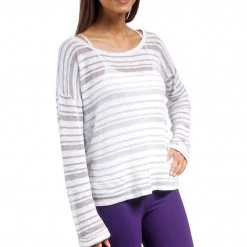 CLOTHING Beyond Yoga Slouchy Pullover White/Light Heather Gray Stripe