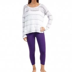 CLOTHING Beyond Yoga Slouchy Pullover White/Light Heather Gray Stripe
