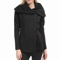 CLOTHING Beyond Yoga Shawl Collar Drape Front Jacket Black
