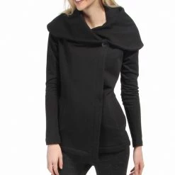 CLOTHING Beyond Yoga Shawl Collar Drape Front Jacket Black