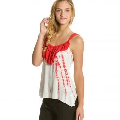 CLOTHING Yak & Yeti Bohemian Ruffle Tank Coral