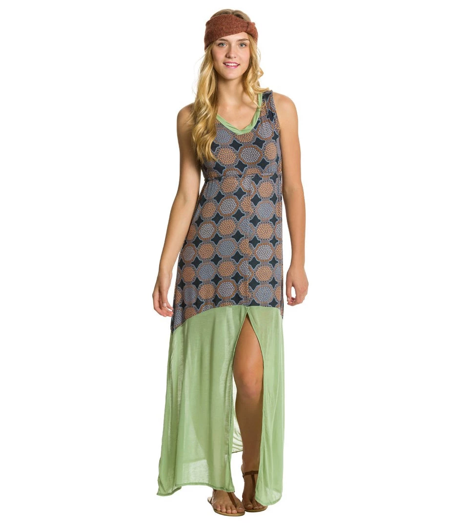 Yak & Yeti Journey Print Front Slit Maxi Gray/Olive 8 Yak & Yeti Journey Print Front Slit Maxi Gray/Olive
