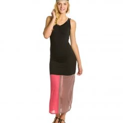 Yak & Yeti Color Block Front Slit Maxi Black CLOTHING