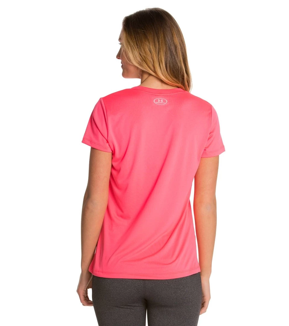 Under Armour Women's Tech V-Neck Shirt Pink Shock/Metallic Silver 5 Under Armour Women's Tech V-Neck Shirt Pink Shock/Metallic Silver
