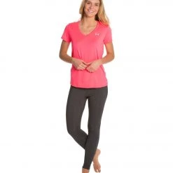 Under Armour Women's Tech V-Neck Shirt Pink Shock/Metallic Silver 11 Under Armour Women's Tech V-Neck Shirt Pink Shock/Metallic Silver