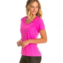 Under Armour Women's Tech V-Neck Shirt Rebel Pink/Metallic Silver CLOTHING