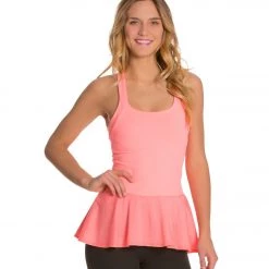 CLOTHING Beyond Yoga Femme Fatale Peplum Yoga Tank Top Coral Glow