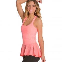 CLOTHING Beyond Yoga Femme Fatale Peplum Yoga Tank Top Coral Glow