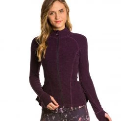 CLOTHING Beyond Yoga Peplum Back Jacket Black-Imperial Violet