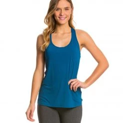 CLOTHING Beyond Yoga Sleek Stripe Split Racer Yoga Tank Top Mosaic Blue