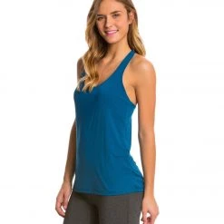 CLOTHING Beyond Yoga Sleek Stripe Split Racer Yoga Tank Top Mosaic Blue