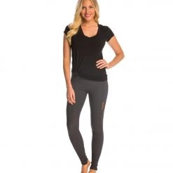 CLOTHING Beyond Yoga High Waist Striped Mesh Yoga Long Leggings Heather Gray 12 CLOTHING Beyond Yoga High Waist Striped Mesh Yoga Long Leggings Heather Gray