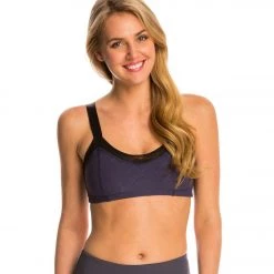 Beyond Yoga Quilted Mesh Lined Yoga Sports Bra Navy