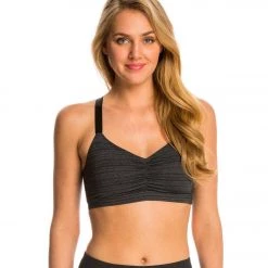 Beyond Yoga Stripe Shirred Crossback Yoga Sports Bra Black