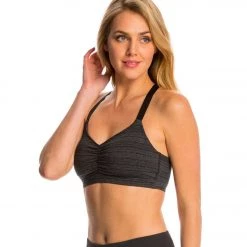 Beyond Yoga Stripe Shirred Crossback Yoga Sports Bra Black